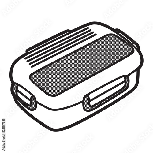 black and white button lunch box vector line art