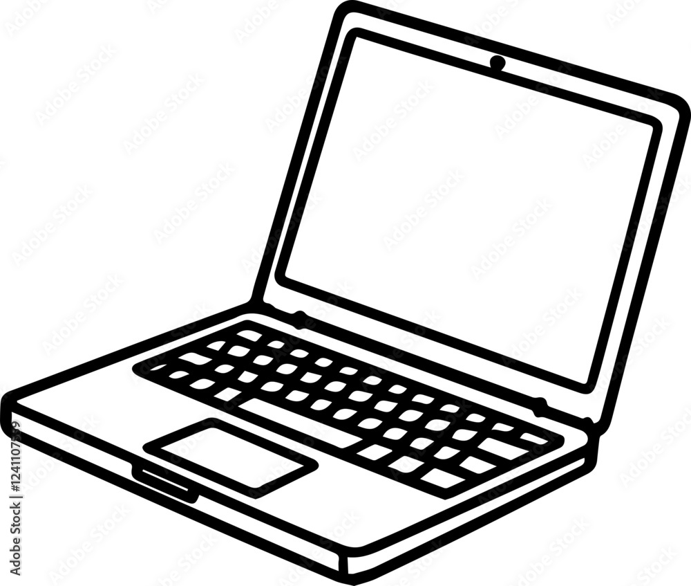 Black and white illustration of laptop, computer, notebook in hand drawn style Black and white illustration of laptop, computer, notebook in hand drawn style