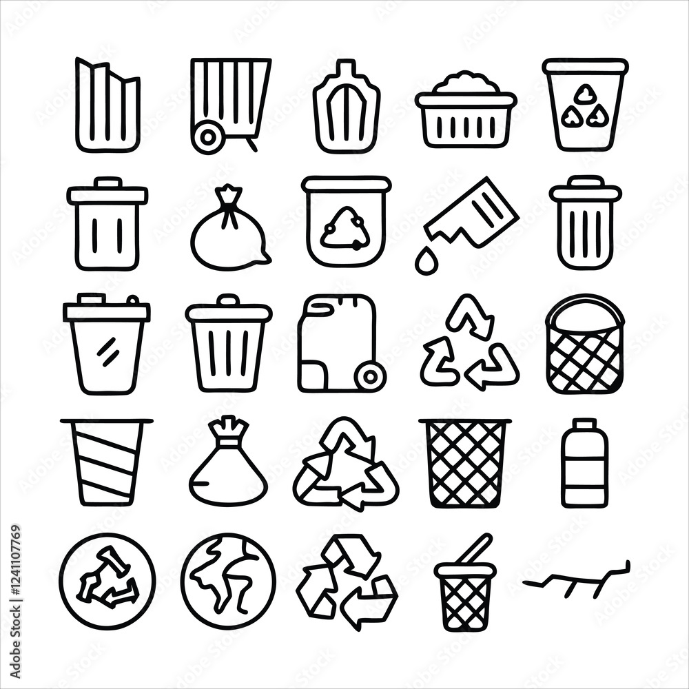 set of outline icons related to trash linear i set of outline icons related to trash linear i