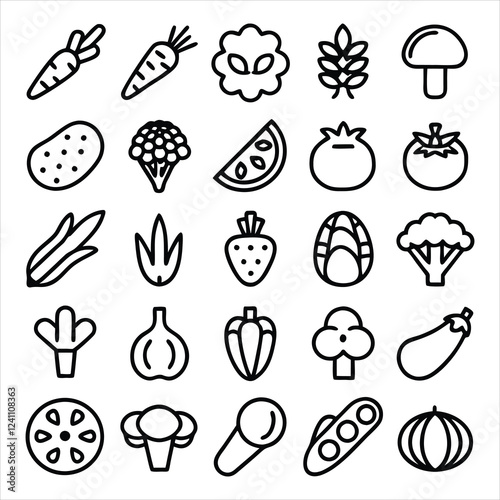 set of outline icons related to vegetables  lin