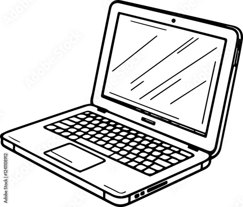 Illustrasi laptop, computer, notebook hitam putih dengan gaya gambar tangan photo