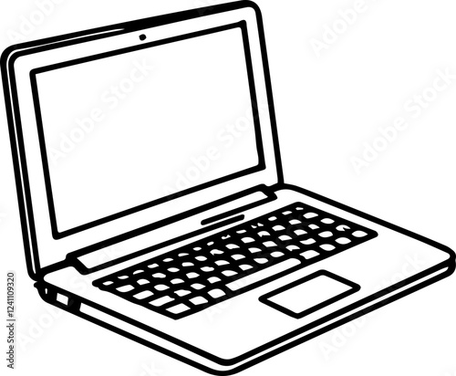 Illustrasi laptop, computer, notebook hitam putih dengan gaya gambar tangan photo