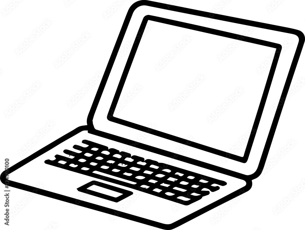 Black and white illustration of laptop, computer, notebook in hand drawn style Black and white illustration of laptop, computer, notebook in hand drawn style