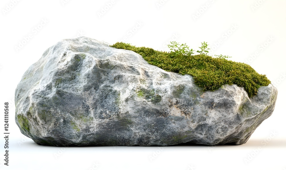 Mossy rock, nature, growth, isolated, white background,  for websites