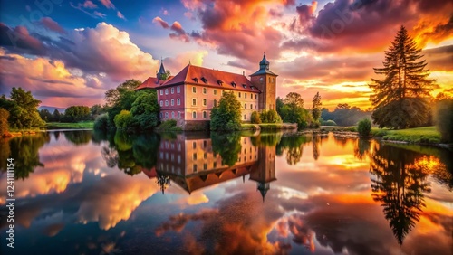 Libochovice Castle: Fairytale Czech Chateau at Sunset - Majestic Architecture, Historical Landmark