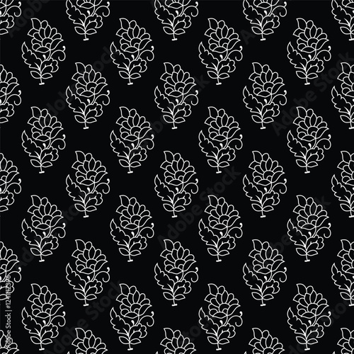 Flowers Outline Allover Seamless Repeat Pattern