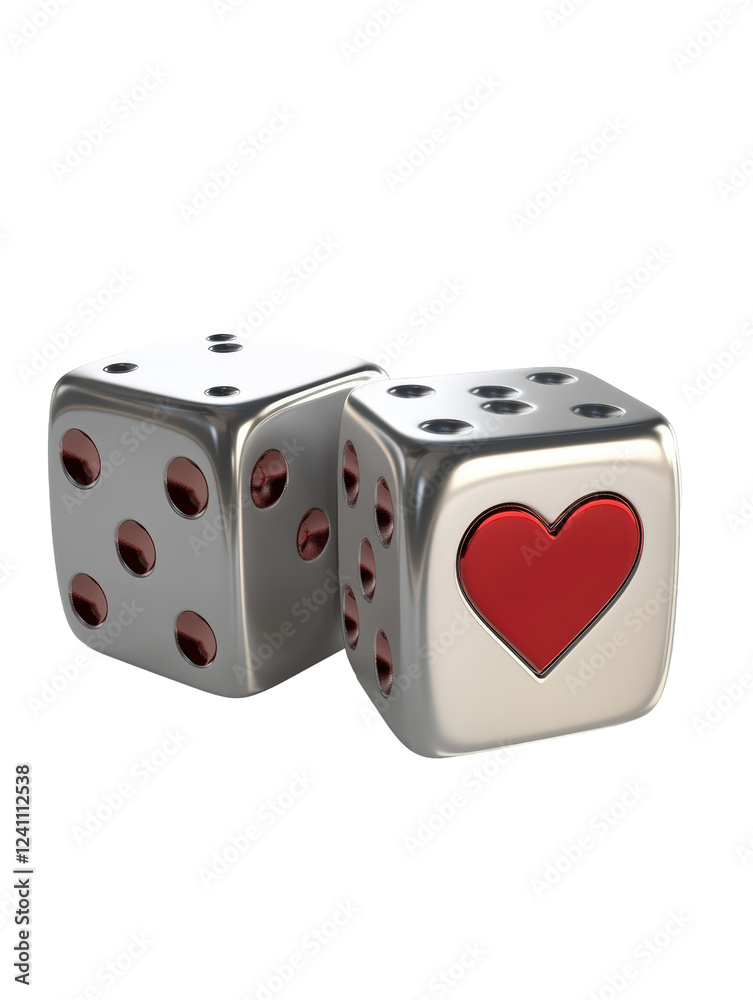 Isolated Two Dice, One with Red Heart Shape, 3D Rendered Isolated Two Dice, One with Red Heart Shape, 3D Rendered
