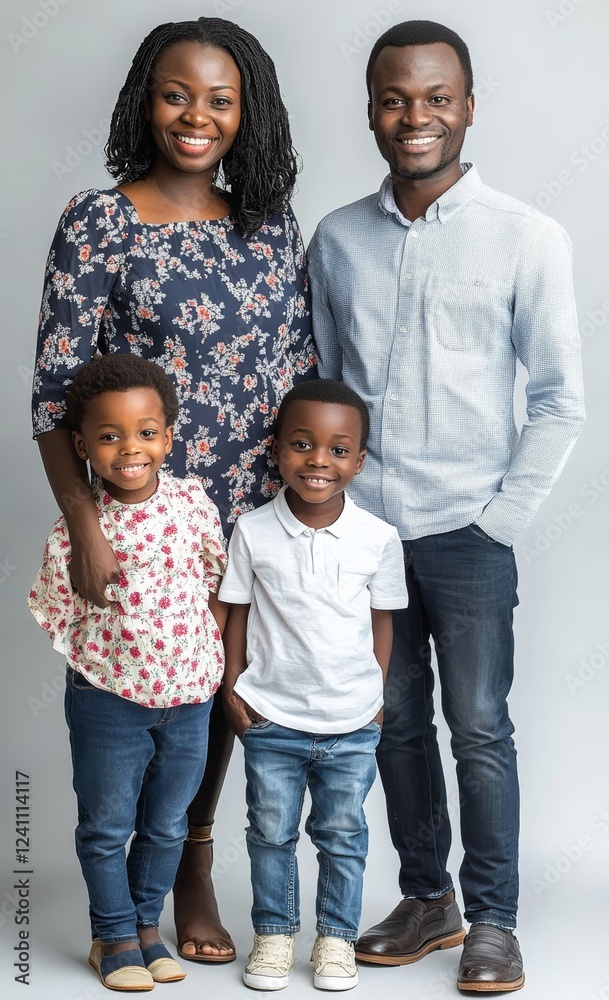 Family portrait captures the happiness of parents with two cute children, Family portrait captures the happiness of parents with two cute children,