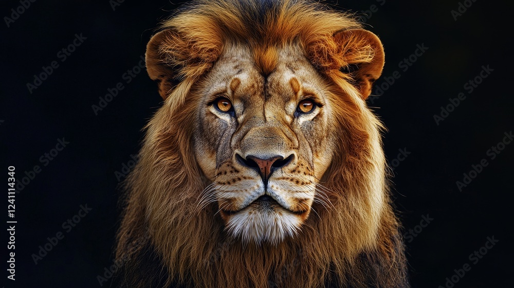 Majestic Lion Staring Intently with Detailed Mane and Powerful Gaze Majestic Lion Staring Intently with Detailed Mane and Powerful Gaze