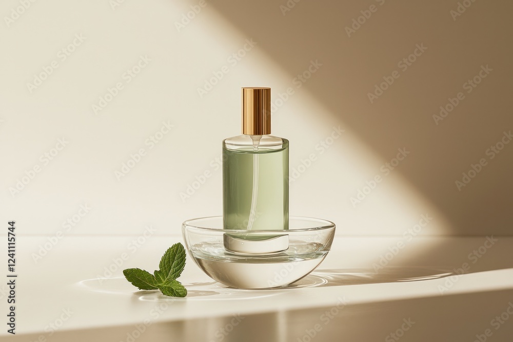 Refreshing Green Perfume Bottle Elegant Studio Space Product Photography Minimalist Design Top View Aromatic Essence Refreshing Green Perfume Bottle Elegant Studio Space Product Photography Minimalist Design Top View Aromatic Essence