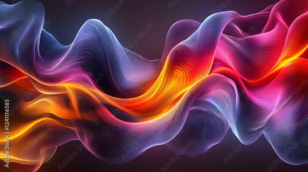 Fototapeta premium Abstract colorful flowing waves, vibrant energy, dark background, digital art for website banners