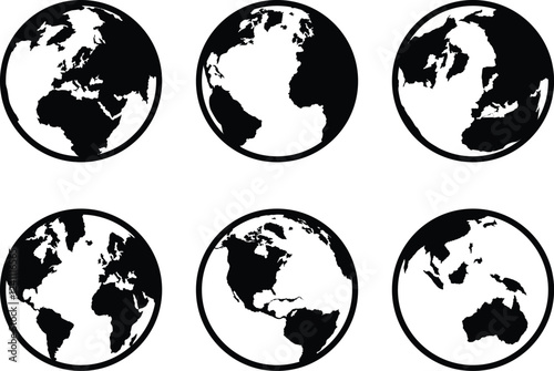 World icon, world globe, planet Earth. Icon with reflection on white background