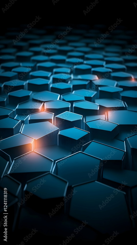 Abstract dark blue hexagonal pattern, glowing lights, 3D texture, technology background, ideal for tech presentations Abstract dark blue hexagonal pattern, glowing lights, 3D texture, technology background, ideal for tech presentations