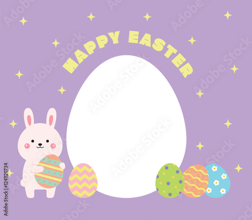Cute bunny and egg shaped frame for Christian Easter. Eggs with various patterns painted on them are exchanged to celebrate the resurrection and bless the other person.