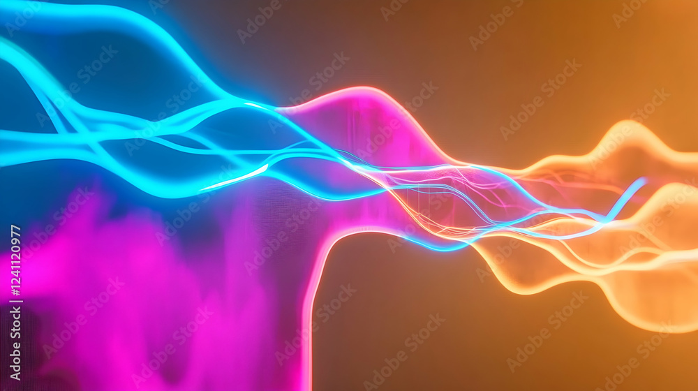 Fototapeta premium Abstract glowing waves, vibrant colors, dark background, futuristic design, ideal for tech presentations