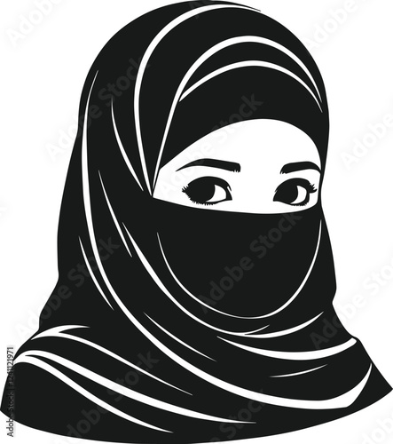 Hijabi muslim girl silhouette design is perfect for hijab brands on white background vector.