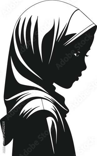 Hijabi muslim girl silhouette design is perfect for hijab brands on white background vector.