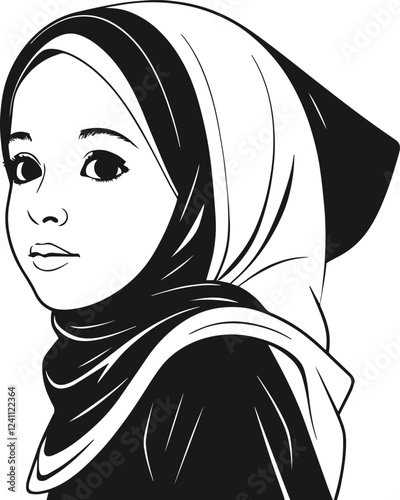 Hijabi muslim girl silhouette design is perfect for hijab brands on white background vector.