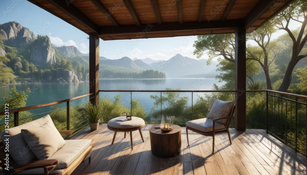 Lake view cabin with a private balcony and outdoor furniture, secluded, balcony, view Lake view cabin with a private balcony and outdoor furniture, secluded, balcony, view