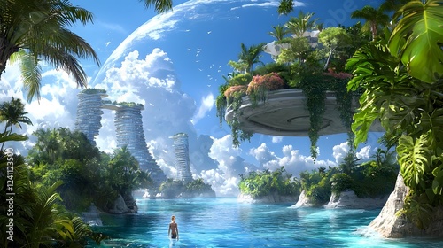 Futuristic floating city concept showcasing a harmonious balance of advanced architecture innovative green technology