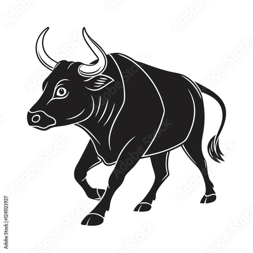 Black Cow Silhouette Vector, Cute Black cartoon Cow Illustration