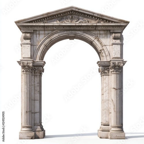 Ancient stone archway  weathered pillars  isolated  architectural detail  3D render  design element