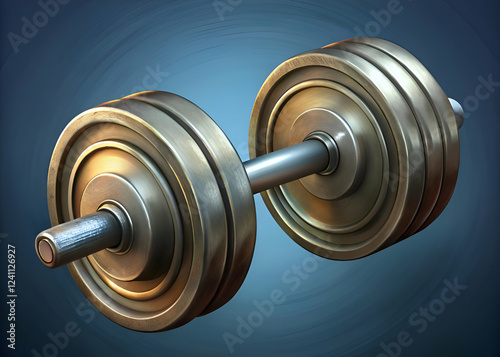 Close up view of a metallic dumbbell. ideal for fitness and bodybuilding