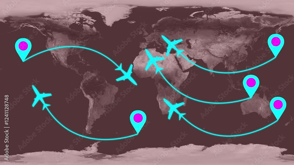 Airline route on map Flying planes with location pin Flight animation ...