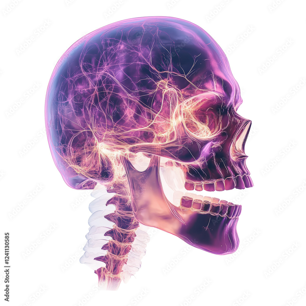 Isolated Violet Skull with Veins on White Background Isolated Violet Skull with Veins on White Background