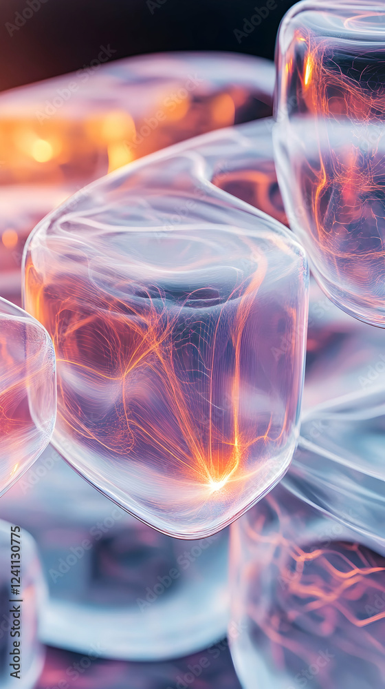 Glowing energy cubes abstract background; science, technology, design Glowing energy cubes abstract background; science, technology, design