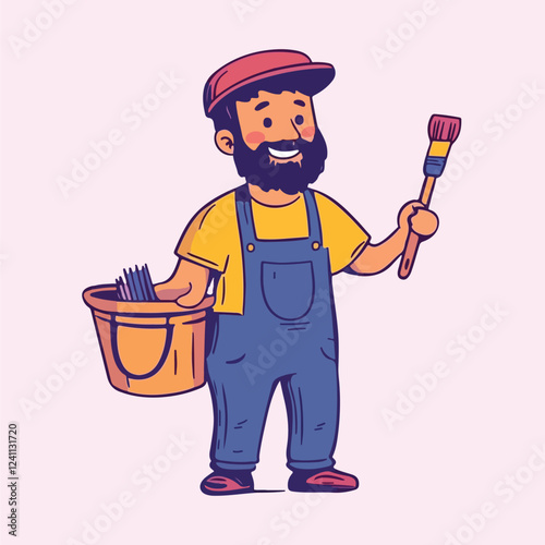 A cartoon of a boy with a bucket of paint vector illustration 