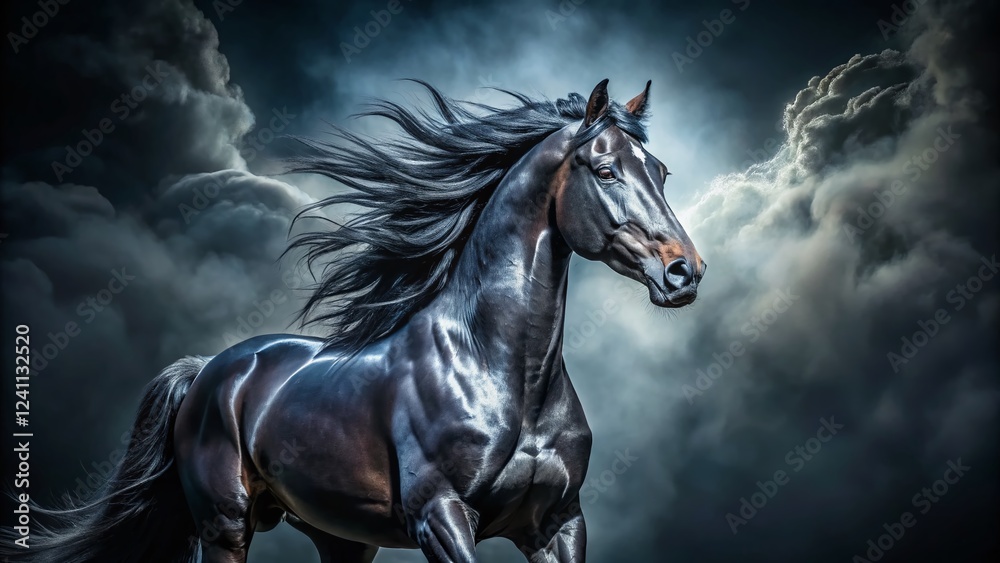 Majestic Black Stallion: Dark Horse Portrait with High Depth of Field Majestic Black Stallion: Dark Horse Portrait with High Depth of Field