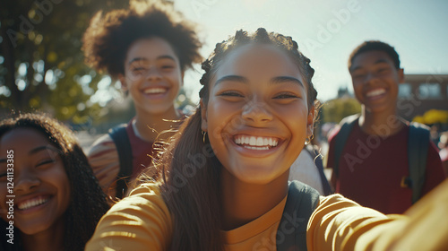 Vibrant Diverse Friends Enjoying Group Selfie Outdoors photo