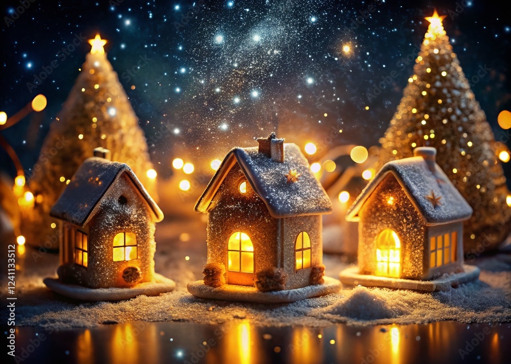 Fototapeta premium Magical Double Exposure: Glowing Sugar Houses at Night