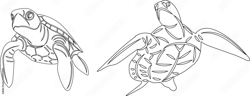 turtles swimming sketch on white background vector turtles swimming sketch on white background vector