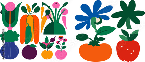 abstract illustration of colorful fruit set beground