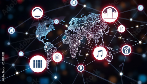 Global commmunication network concept with interconnected bussiness photo