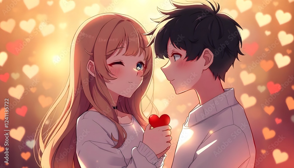 Romantic Anime Couple: A Heartfelt Digital Illustration Romantic Anime Couple: A Heartfelt Digital Illustration