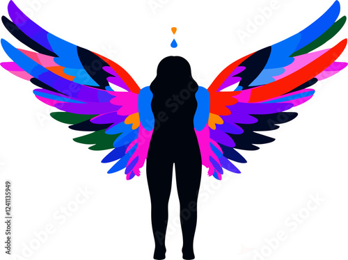 abstract illustration of winged man colorful silhouette