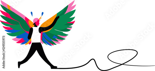 abstract illustration of winged man colorful silhouette