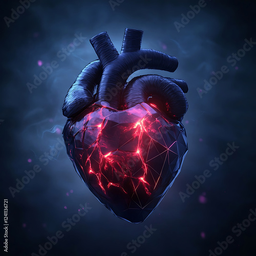 Black and Red Heart on a Dark Background