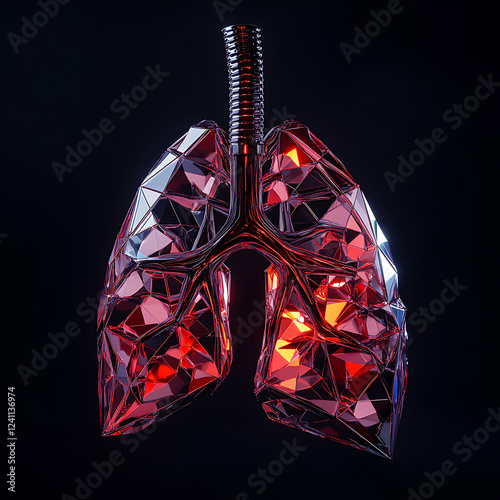 3D Red Lungs on a Black Background