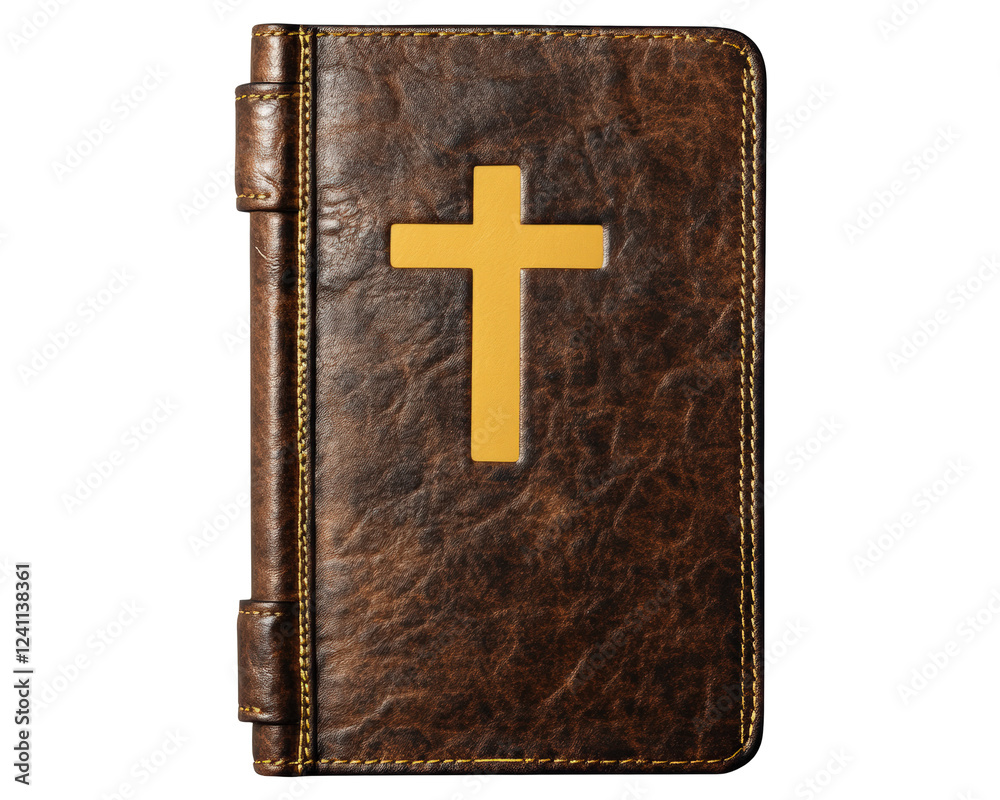 Fototapeta premium Isolated Antique Leather Bound Bible Book with Gold Cross