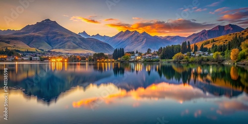 Majestic Lake Hayes Queenstown New Zealand at Dusk - Low Light Landscape Photography photo