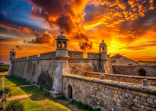 Majestic San Jose Fort, Campeche, Mexico: Panoramic View at Sunset photo