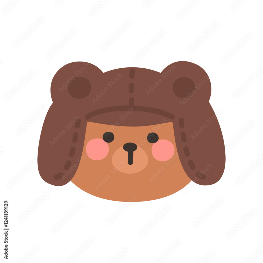 Korean Style Bear Head Cartoon with Brown Aviator Hat Korean Style Bear Head Cartoon with Brown Aviator Hat