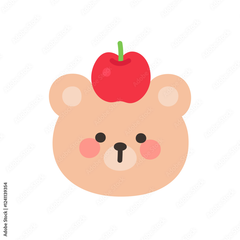 Korean Style Bear Cartoon with Apple Hat Korean Style Bear Cartoon with Apple Hat