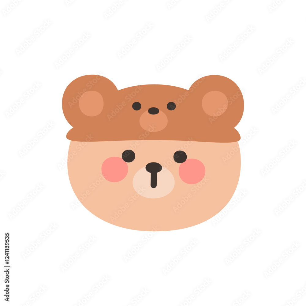 Fototapeta premium Korean Style Bear Cartoon with Baby Bear Hat