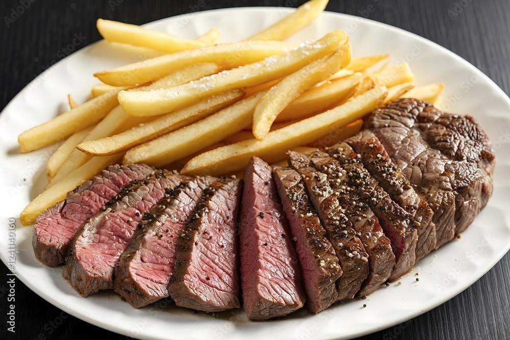 A photo of a plate of food, isolated on a dark wooden background A photo of a plate of food, isolated on a dark wooden background