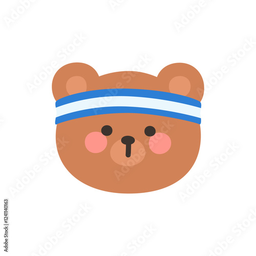 Korean Style Bear Head Cartoon with Blue and White Sweatband